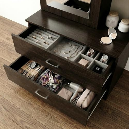 Image of ESTANTERIA Dressing Table with Storage and Full Length Mirror for Bedrom Dresser 3 Self & 2 Drawer Cabinet Makeup Vanity Table Organiser Furniture for Home Living Room (Wenge)