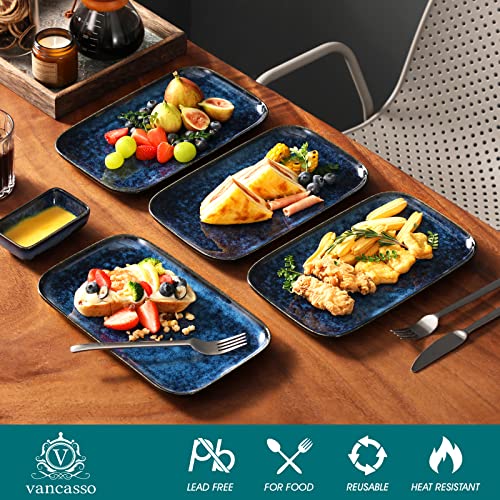 vancasso Stern Serving Platter & Tray Set, 4-Piece Ceramic Serving Plates for Parties, 11 Inch Easy-Clean Large Serving Dish for Main Course and Side Dishes, Blue
