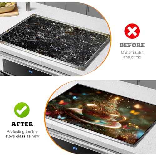 Image of Christmas Multi-Design Stove Cover for Glass /Electric Stoves - 3-in-1 Heat-Resistant Protector Mat, Non-Slip Drying Rack 28 inchx20 inch