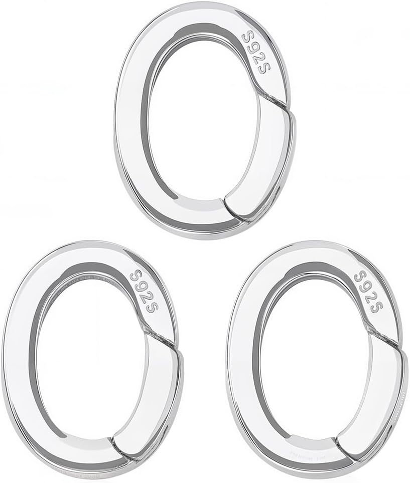 SUNNYCLUE 1 Box 3Pcs 10mm 925 Sterling Spring Ring Clips Spring Gate Ring Bulk Silver Round Carabiners Clip Clasps Purse Trigger Snap Hooks O Rings for Jewelry Making Keyrings Bags Diy Crafts Supplies