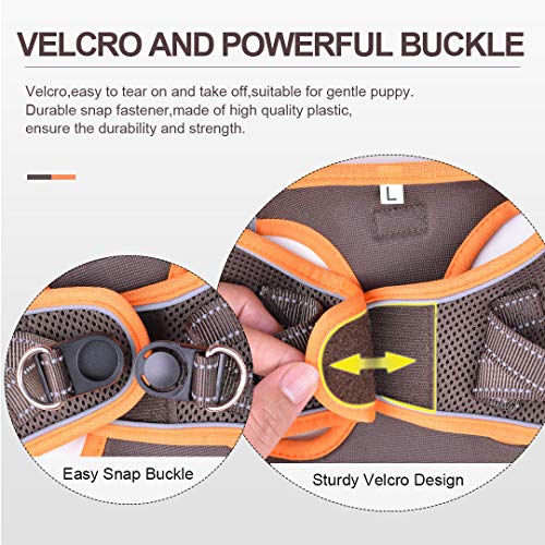 Suredoo Hundegeschirr mit Leine Anti Zug Geschirr Reflektierend Brustgeschirr für Kleine Hunde, Haustiere, Welpen, Katzen (Braun Orange, XS)