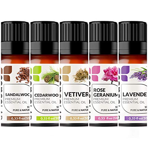 SenseLAB Sleep Within The Woods Combo - Sandalwood, Lavender, Cedarwood, Vetiver and Geranium Essential Oil Kit  100% Pure, Natural and Highly Concentrated Extract Oils  5 x 10 ml