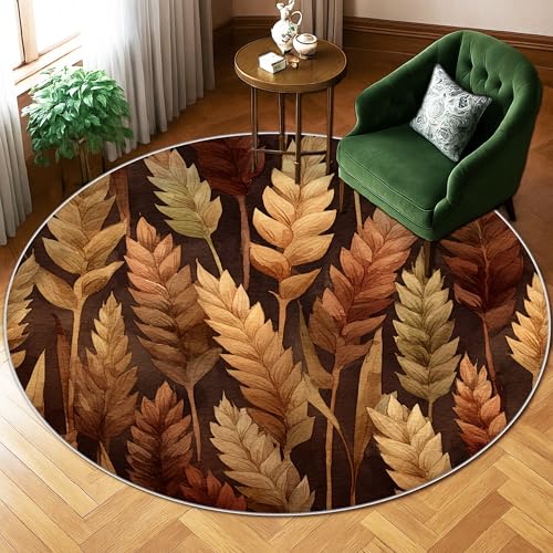 Leaves Area Rug, Autumn Nature-Inspired Stems Branches Fall Brown Low