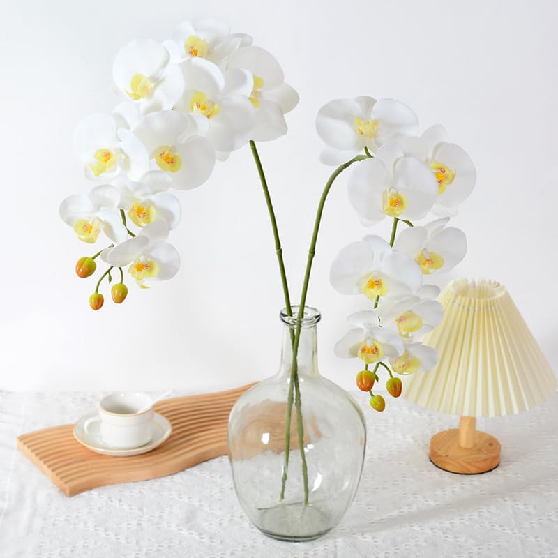 2 Pcs Orchid Stems Artificial Flowers Real Touch Latex Phalaenopsis 38 Inch Artificial Orchid Branches 9 Heads Fake Phalaenopsis Flowers,for Vase Wedding Party Home Garden Decor,White - Image 2