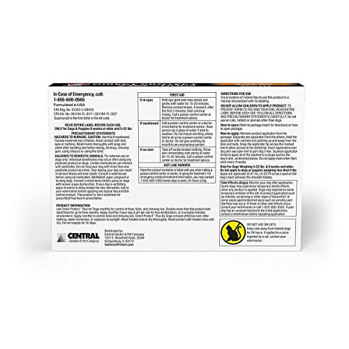 Direct Protect Plus 100536269 Flea & Tick Topical Treatment for Dogs, Waterproof & Fast Acting, 3 Month Supply, 5-22 lb