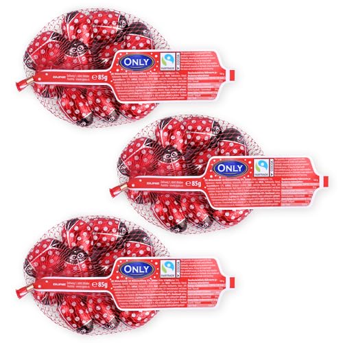 Only Schoko-Glückskäfer 3er Set je 85g Glücksbringer aus feiner Vollmilchschokolade einzeln verpackt ideal für Kindergeburtstag Hochzeit Prüfungen Mitgebsel Karneval und als Tischdeko