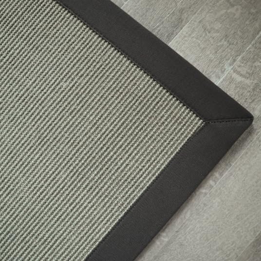 Tapis sisal Yucatan gris acier - Ganse coton anthracite - 200 x 200 cm