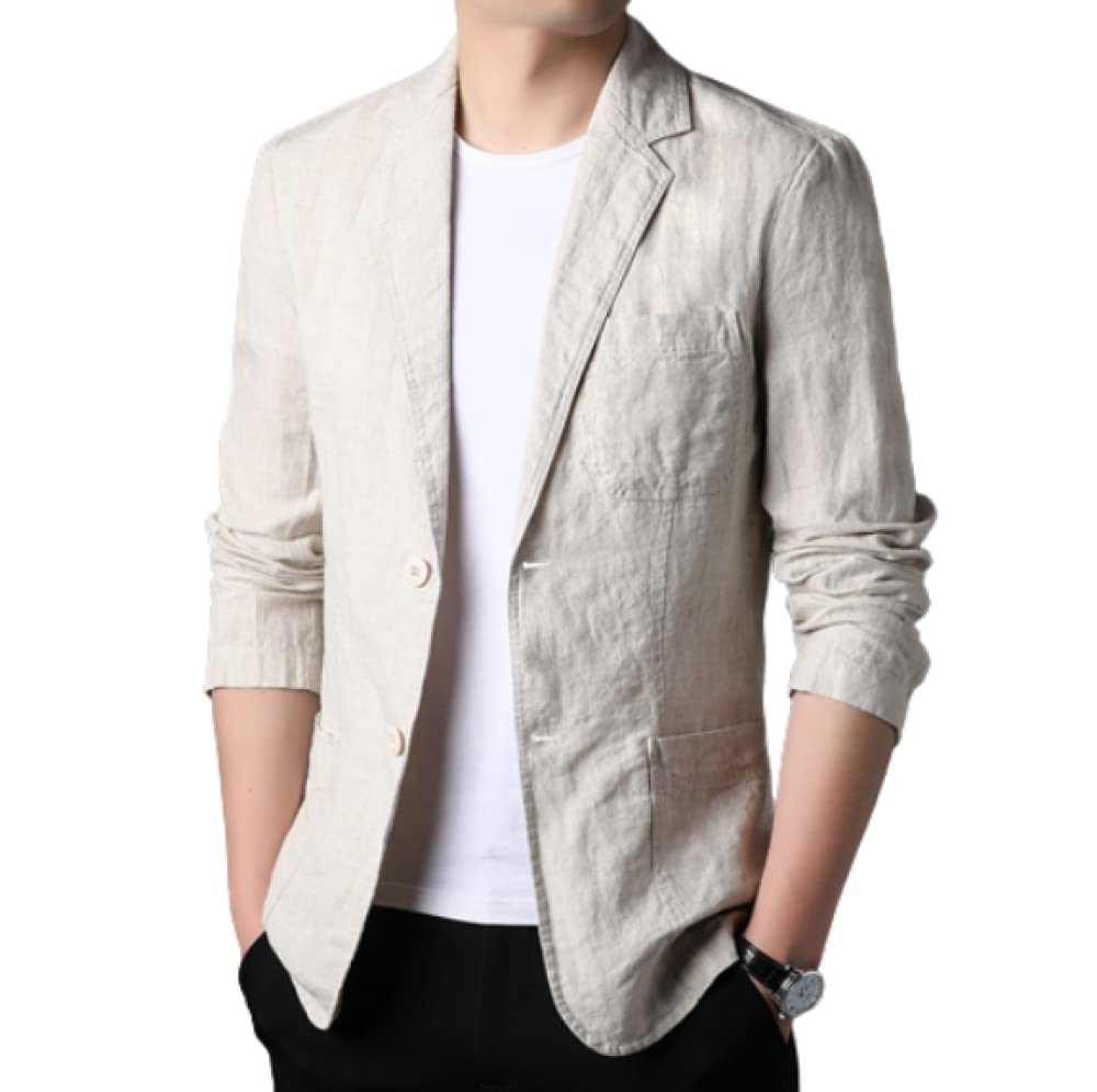 Sakko Herren,Herren 2 Knopf Anzug Lockere Passform Sport Blazer Mantel Stylische Baumwolle Leinen Hell Jacke Beige Elegant Locker Geschnitten Blazer Geeignet Für Party Date Abschlussball Smart Blaze