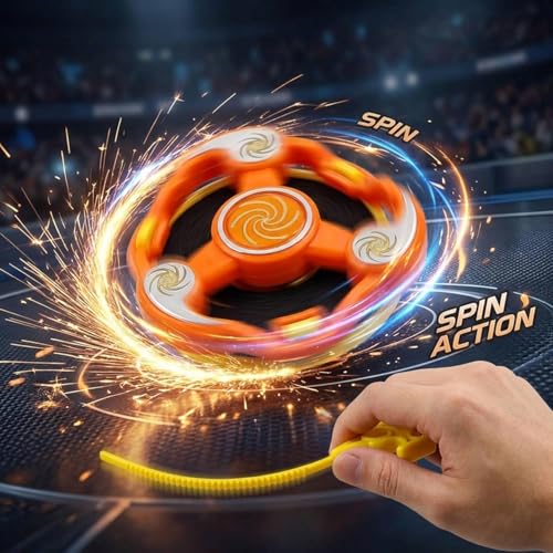Image of Kidoyz Spark Gyro Battle Spinning Top Toy Set for Kids with Launcher, High Speed Spin Attack Arena Game, Fun Fighting Gyroscope Toys for Boys & Girls Age 3+ (Pack of 2)
