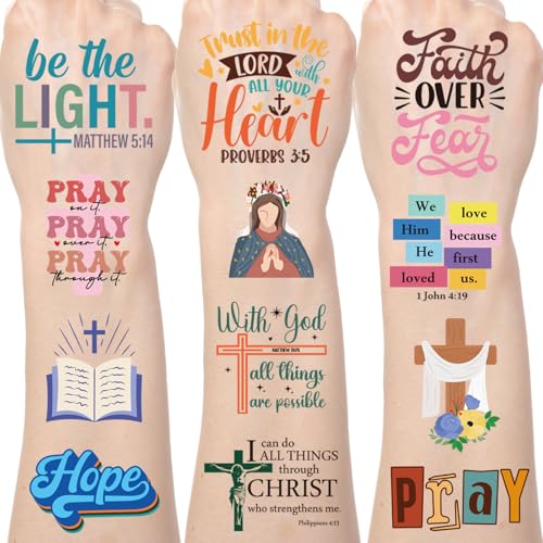 Yoyuspy Christian Temporary Tattoos Stickers - 200+ Scriptures Bible Verse