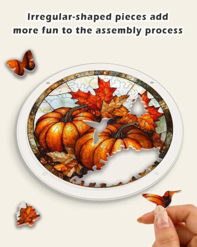 Image of Acrylic Jigsaw Puzzle Suncatcher Maple Leaf Pumpkin Adult Puzzles Gift 6.3 inch