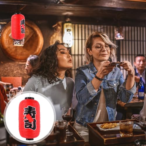 Image of DOITOOL Waterproof Japanese Style Hanging Lantern 9.45X20.87In Red Sushi Lantern Decorative Light for Outdoor Patio Restaurant Festival Ambiance