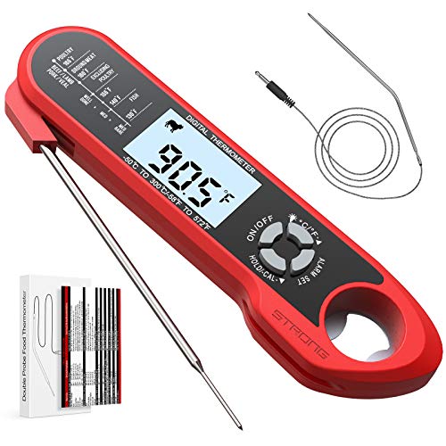 Termmetro de carne con pantalla LCD digital con 2 sondas de acero inoxidable, termmetro de cocina magntico, termmetro de cocina para asar, barbacoa, hornear, barbacoa, leche, carne, aceite