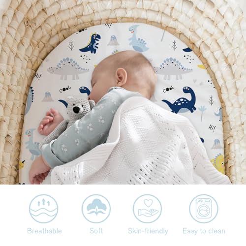 Image of Little Grape Land Bassinet Sheets for Baby Boys Girls 3 Pack, 33 inch x 18 inch Extra Soft Breathable Fitted Bassinet Sheets, Bedside Sheets Fit for Oval Rectangle and Hourglass Bassinet Mattress (Dinosaur)