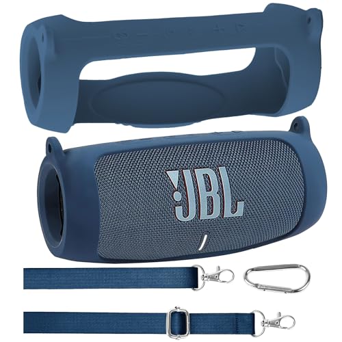 co2CREA Silikonhülle Tragetasche für JBL Charge 5 WiFi und Bluetooth Lautsprecher tragbare ultraleichte Silikon Schutzhülle mit Karabiner und Schultergurt