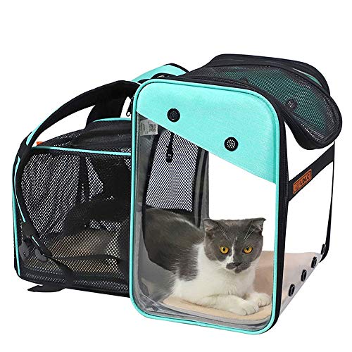 Pet Carrier Backpack, PVC Transparent Space Cat Dog Puppies Shoulder Bags with Expandable Breathable Mesh Pet Backpack Bag for Hiking Travel Camping Outdoor Hold Pets (Light Blue)