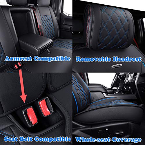 Image of Aierxuan Car Seat Covers for Ford F150 F250 F350 F450 Truck (Black-Blue)