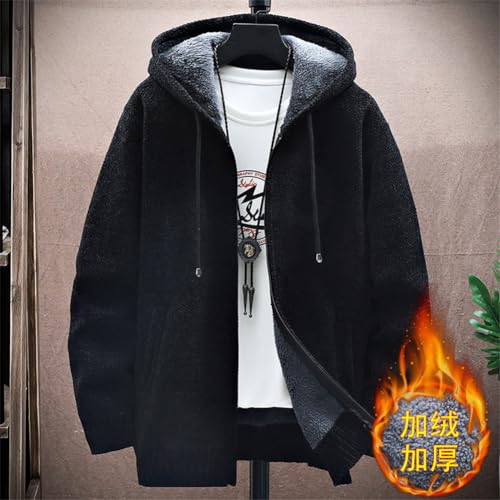 Mens Knitted Hooded Cardigan Slim Zip Up Sweater Coat Autumn Winter Casual Plus Velour Jumper2
