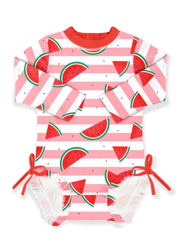 BesserBay Baby Girl Swimsuit UPF 50+ Long Sleeve Zipper Snaps Bottom One Piece Rash Guard 0-36 Months