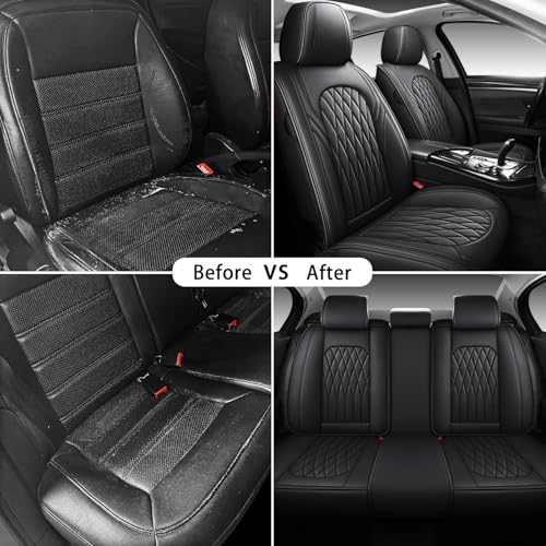 WELLDO Nappa Faux Leather Car Seat Covers Full Set, Waterproof Non-Slip Seat Protector, 0.28in Thickened Cushion, Airbag Compatible Universal Seat Covers for Cars SUV Truck Pickup, Black by WELLDO - Image 4