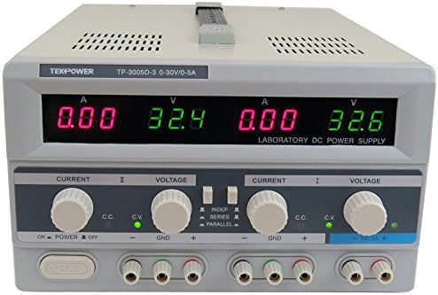 Tekpower TP-3005D-3 Digital Variable Triple Outputs Linear-Type DC Power Supply, 0-30 Volts @ 0-5 Amps