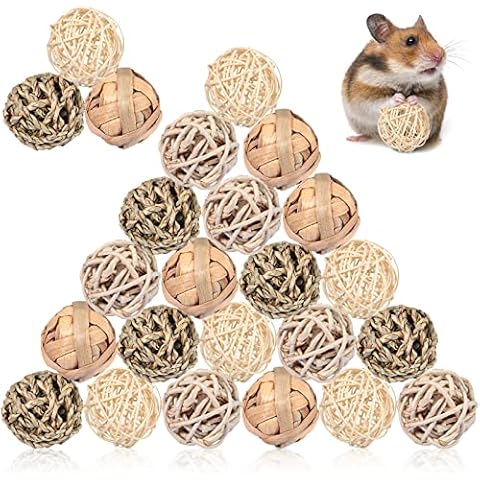 Sosation 24 Packs Guinea Pigs Toys Small Animals Play Balls Chew Gnawing Treats Bunny Toys Hay Grass Balls for Small Animals Entertainment PET Cage Accessories Cover