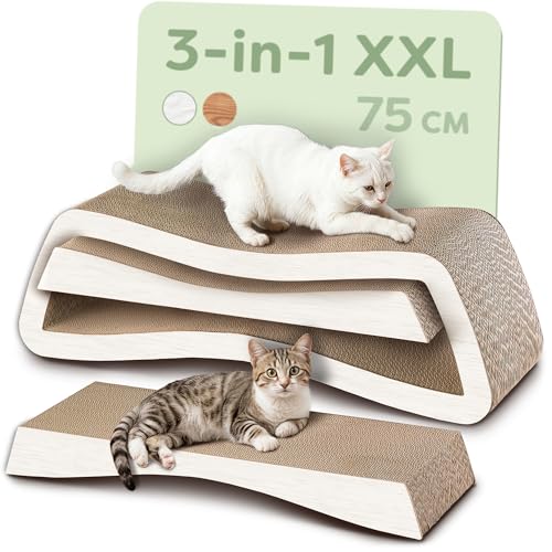 Knupis Kratzbrett Katze Groß XXL 75cm - Kratzpappe Besonders Kratzfest 3in1