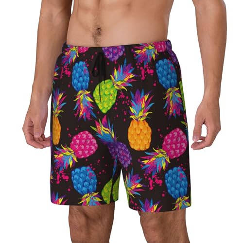 Colorful Pineapple Black Funny Men's Swim Trunks Board Shorts Quick Dry-2