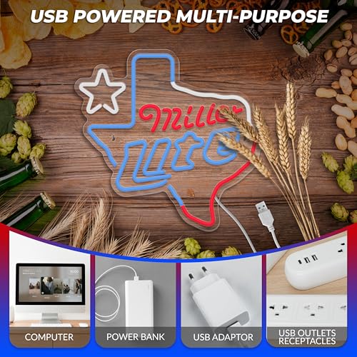 Image of Beer Neon Sign Texas Map Shape Neon Lights Dimmable Beer Light up Sign for Man Cave Pub Home Bar Party Bedroom Club Pub Bistro Decor USB Powered