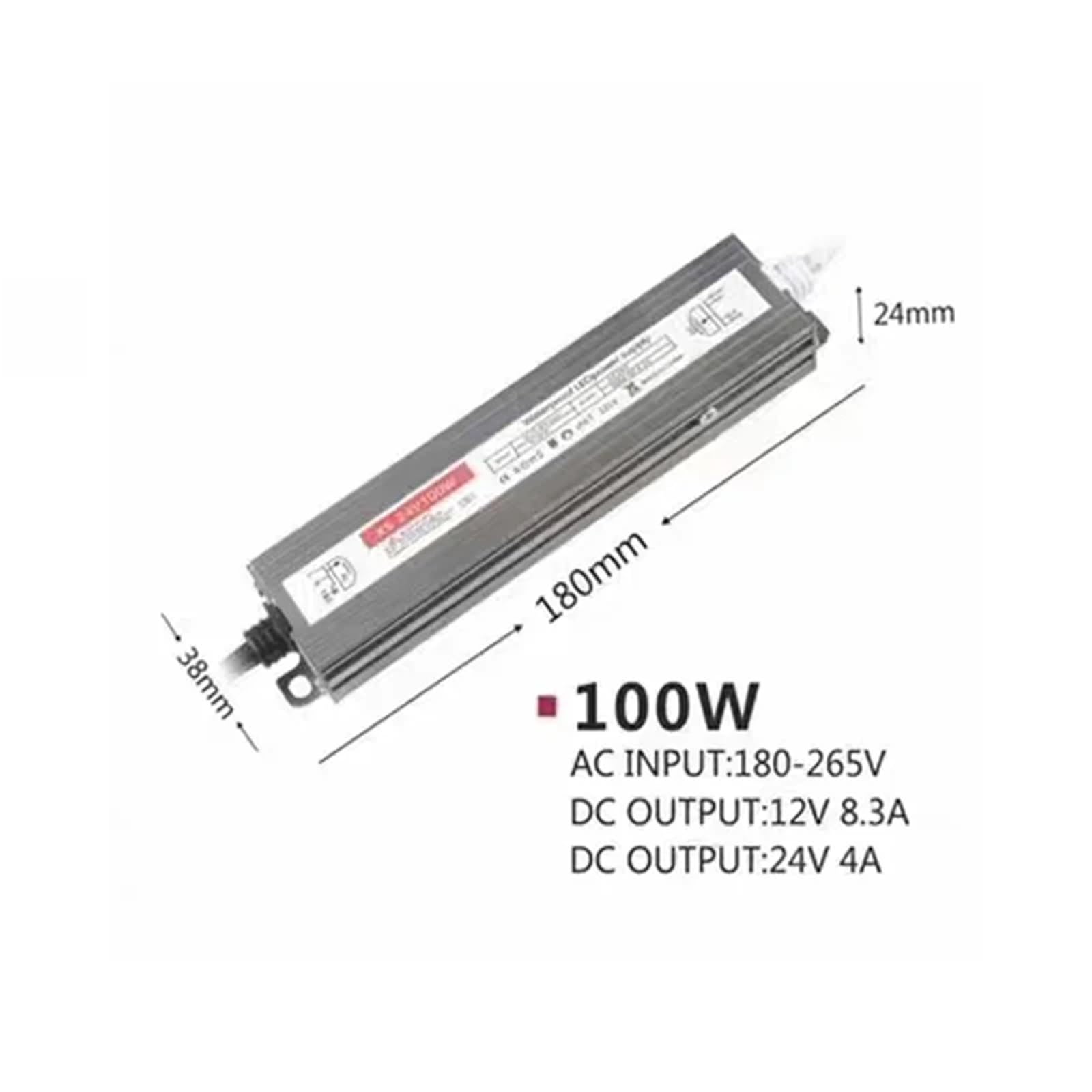 Alimentatore for driver LED da esterno impermeabile IP67 AC175-265V a DC 12V 24V(100Watts,DC24V)