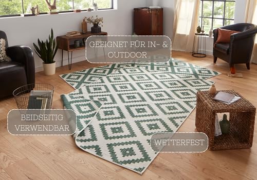 NORTHRUGS Outdoor Rug Malta Reversible Rug Weatherproof Modern Geometric Pattern Runner for Balcony Patio Garden Conservatory Living Room Rug Waterproof Polypropylene Green Cream 80 x 150 cm - Image 4