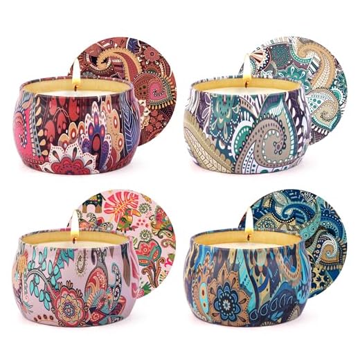 Juego de Regalo de Velas Aromáticas para Mujer, 4X4.4oz Velas de Aromaterapia para Aliviar el Estrés de Mamá, Cera de Soja Natural, Vela Aromática para Decoración Navideña