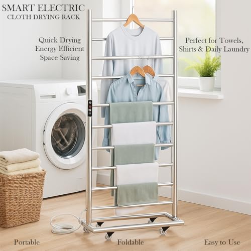 Image of MORZZE MTW-12050 Electric Towel Warmer, 12 Bar SUS 304 Stainless Steel Heated Towel Rack, 122W Wall Mounted Bathroom Towel Dryer, Adjustable 30-60C Temperature, 1-8H Timer
