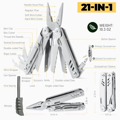 Image of 21-in-1 Multitool Pliers with Pocket Knife, Saws, Scissors & Clip