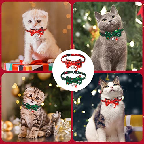 2 Stück Weihnachten Katzenhalsband Hundehalsband,Weihnachtliches Katzenhalsband mit Süßer Fliege und Glöckchen Katzen Halsband Weihnachten Katzen Halsbänder mit Schleife für Katze,Kätzchen und Welpen