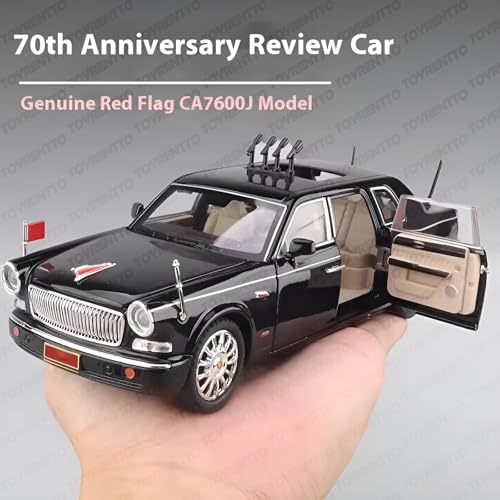Image of 1:24 Scale Black Hongqi Limousine Diecast Model Car - Alloy Body, Opening Doors, Light & Sound, Pull Back Toy with Built-in Engine & Realistic Interior for Kids and Collectors