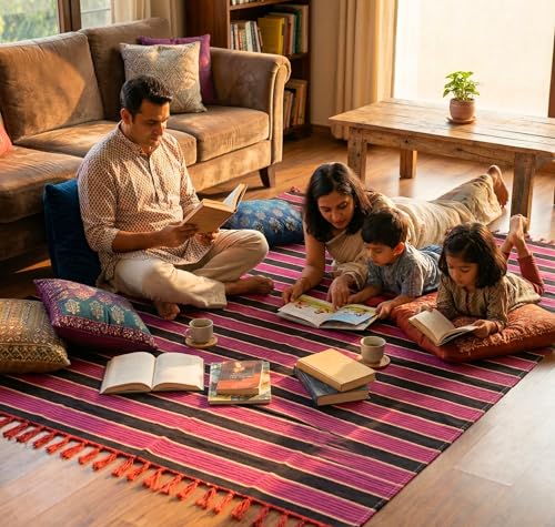 Image of BSB HOME Modern Striped Area Rug - Vibrant Multicolor Living Room Carpet, Soft Plush Floor Mat, Contemporary Home Decor Accent, Durable Non-Slip, 8.6 x 5.8 ft (262 x 177 cm) (Pink & Blank)
