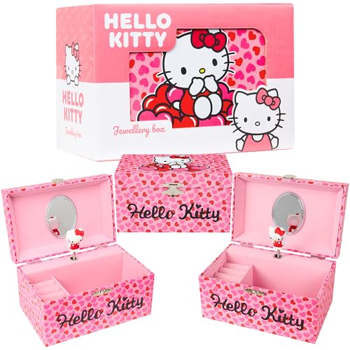 Hello Kitty Sanrio Musical Jewelry Box for Girls Teens Women Kawaii Wind Up Music Box Jewelry Organizer Ring Holder Gifts for Women (Pink