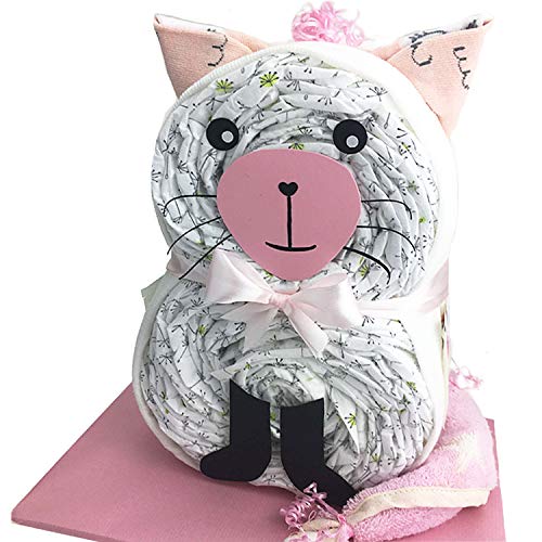com – Windeltorte Katze für Mädchen inkl. 24 LILLYDOO Windeln | Geschenk zur Geburt | Taufgeschenk | Geschenk zur Babyparty – handgefertigt