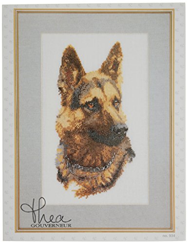 Thea Gouverneur Shepherd's Dog On Linen Cross Stitch Kit-9.5 x 13-inch 24 Count, Gold, 24x33cm