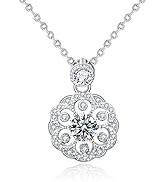 S925 Sterling Silver 0.5ct/1ct Halo Round-Cut Diamond Pendant Necklace for Women, Stylish Gift fo...