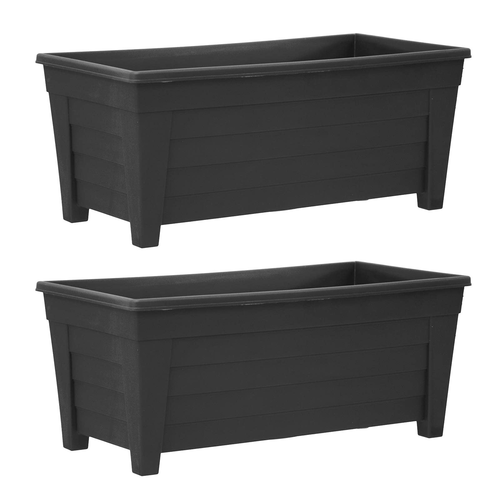 simpa Plastic Trough Garden Planter Pots 55cm Length - BLACK, Set of 2 Pots - Suitable for Indoor or Outdoor Use with DIY Drainage Holes.