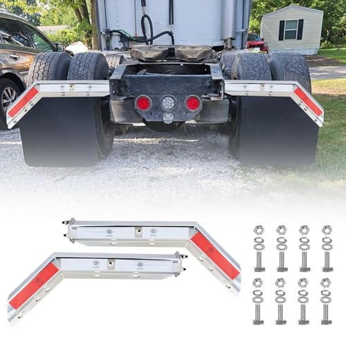 Image of Chrome Angled Mud Flap Hanger with Reflective Tape,Spring Loaded,30 inch Length,1 1 /8 inch Bolt Spacing,45 Degree Mudflap Holder,for Semi Truck,Contains All Hardware for Mudflap (1 1 /8 inch)