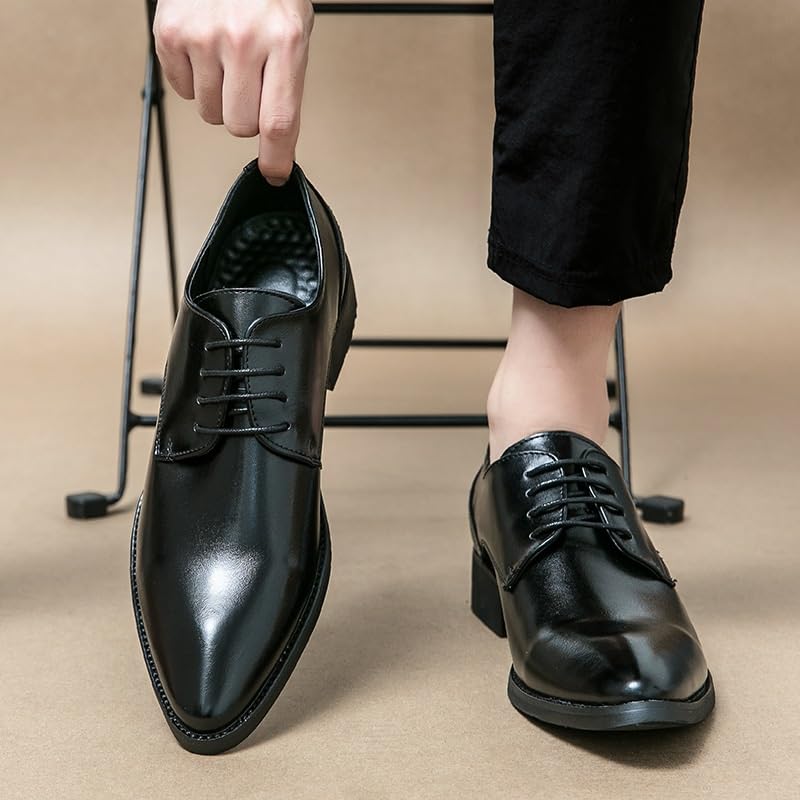 Men's Business Wingtip Lace Up Dress Shoes Men's Fashion Classic Pointed Toe Low Top Leather Oxford Shoes Non-Slip Softsole Walking Shoes(Black,6.5)3