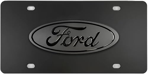 Ford Placa decorativa ovalada frontal de acero inoxidable (negro sobre emblema de latón negro)