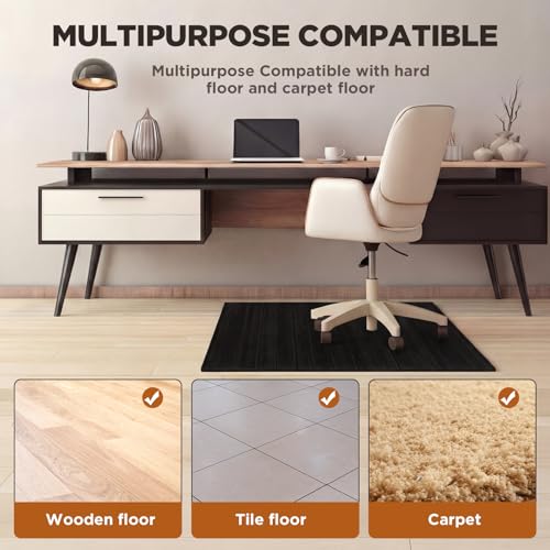 Image of Leinuosen 36 inch x 48 inch Office Bamboo Chairmat for Carpet Floor Mat Highly Premium Quality Anti-Slip Office & Home Floor Protector Low Pile Carpet Chair Mat, 5mm Thick(Without Lip, Black)
