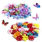 Canlierr 100 Pcs Faux Floral Heads Organza Butterfly Set for Crafts 50 3D Small Ribbon Butterflies Appliques Mini DIY Flowers Colorful Craft Car Cake Wedding Party Decorations