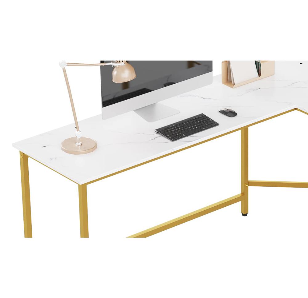 Weehom - Computadora Reversible Con Forma De L Con Almacenamiento En El Hogar, Juegos De Oficina, Mesa De Esquina Para Espacio Pequeño, Color Blanco Y Dorado