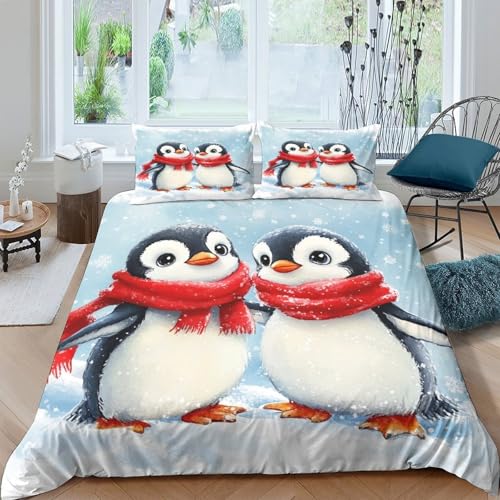 Housse de couette pingouin 3D microfibre lavable machine drap de couette 260x220 - 4