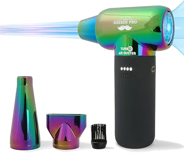 Compressed Air Duster - Electric Duster for Hair Barber, 3 Gear Mini Portable Jet Dry Air Blower, Cordless Vacuum Cleaner, for PC, Office,Salon, Fan, Laptop, Keyboard, Car -Gradient Green